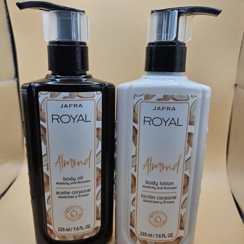 16 oz Duo JAFRA Royal Almond Body Oil and Lotion - Black and White